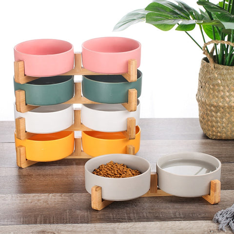 Best Seller - Colorful Ceramic Bowl Feeder with Wood Stand